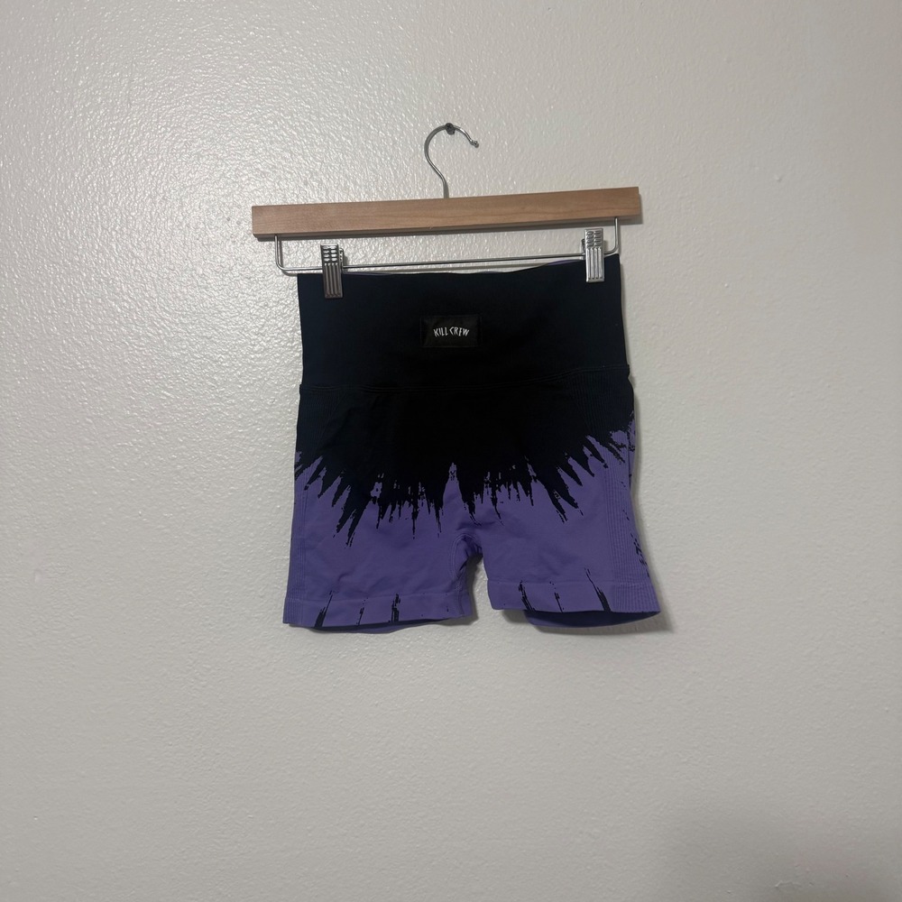 Kill Crew Size Medium Black Purple Tie Dye Spandex Shorts Active Gym Hiking